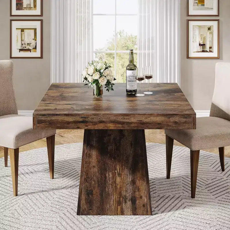 Table à manger carrée Lantine pour 4 personnes, petite table de cuisine de 80 cm avec base piédestal robuste, pour salle à manger, salon, cuisine