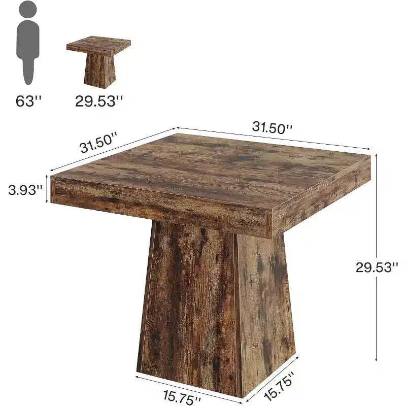 Table à manger carrée Lantine pour 4 personnes, petite table de cuisine de 80 cm avec base piédestal robuste, pour salle à manger, salon, cuisine