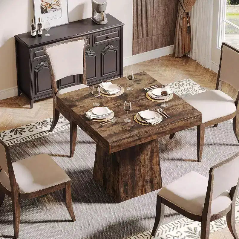 Table à manger carrée Lantine pour 4 personnes, petite table de cuisine de 80 cm avec base piédestal robuste, pour salle à manger, salon, cuisine