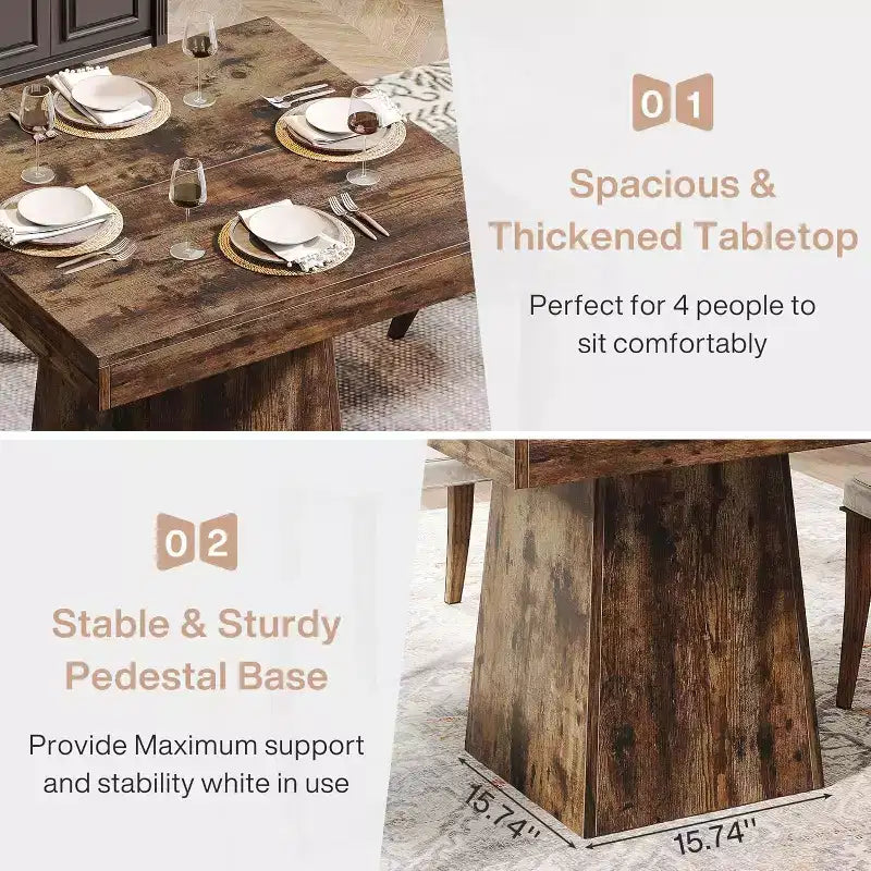 Table à manger carrée Lantine pour 4 personnes, petite table de cuisine de 80 cm avec base piédestal robuste, pour salle à manger, salon, cuisine