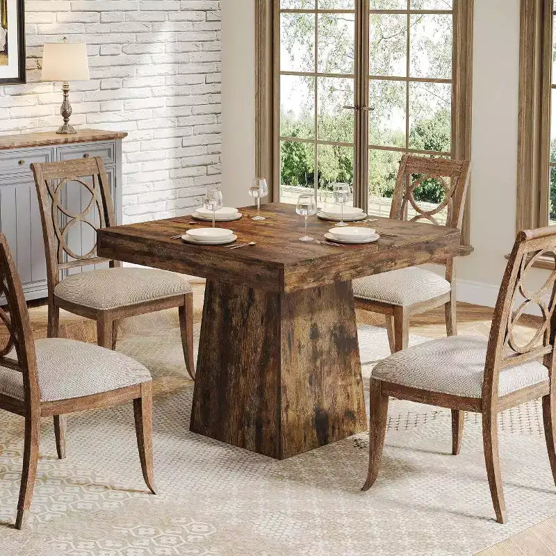 Table à manger carrée Lantine pour 4 personnes, petite table de cuisine de 80 cm avec base piédestal robuste, pour salle à manger, salon, cuisine