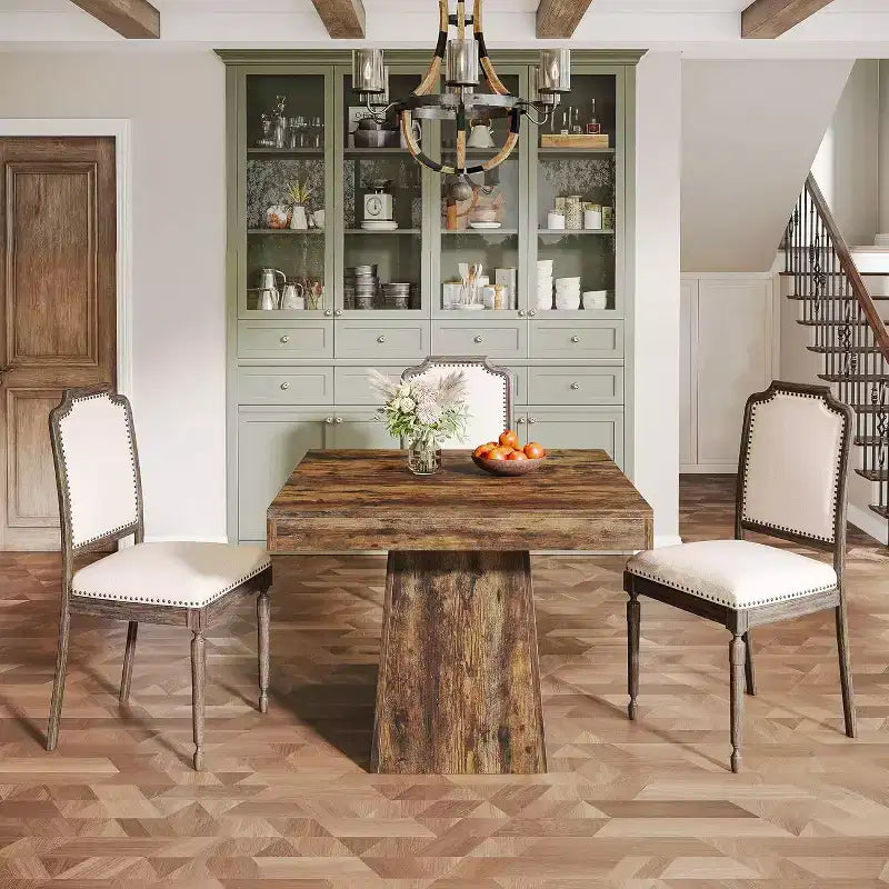 Table à manger carrée Lantine pour 4 personnes, petite table de cuisine de 80 cm avec base piédestal robuste, pour salle à manger, salon, cuisine