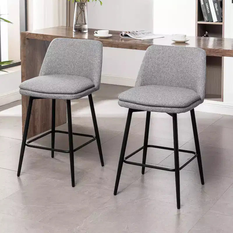 MAYEERTY Lot de 2 tabourets de bar pivotants à hauteur de comptoir, pivot à 360°, hauteur d'assise 65 cm, revêtement en lin gris, pour îlot de cuisine et pub