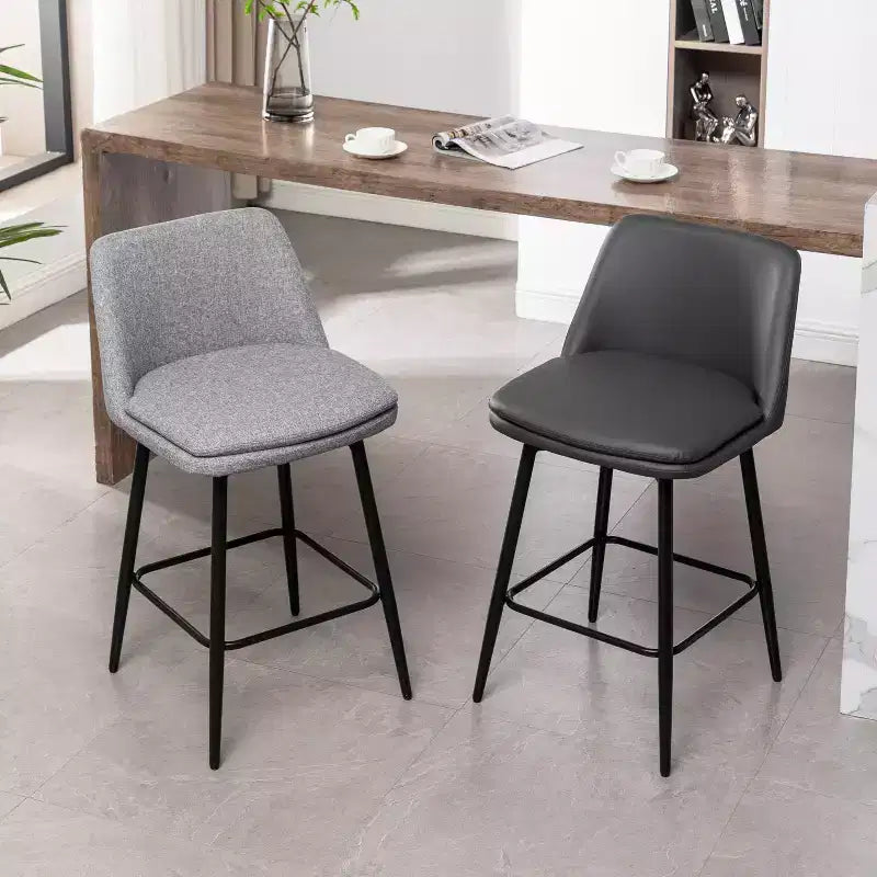 MAYEERTY Lot de 2 tabourets de bar pivotants à hauteur de comptoir, pivot à 360°, hauteur d'assise 65 cm, revêtement en lin gris, pour îlot de cuisine et pub