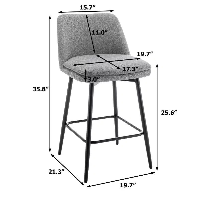 MAYEERTY Lot de 2 tabourets de bar pivotants à hauteur de comptoir, pivot à 360°, hauteur d'assise 65 cm, revêtement en lin gris, pour îlot de cuisine et pub