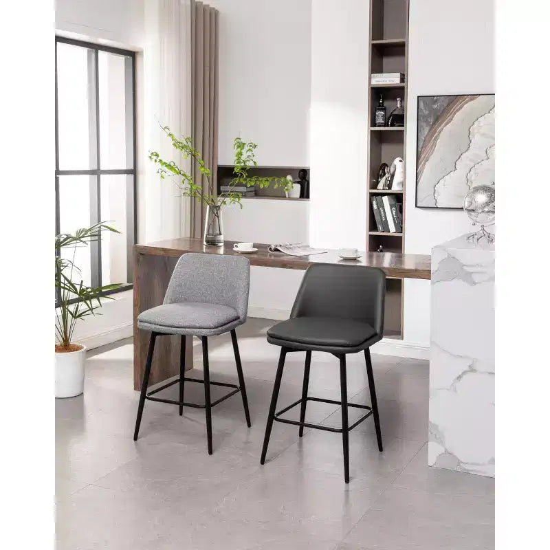 MAYEERTY Lot de 2 tabourets de bar pivotants à hauteur de comptoir, pivot à 360°, hauteur d'assise 65 cm, revêtement en lin gris, pour îlot de cuisine et pub