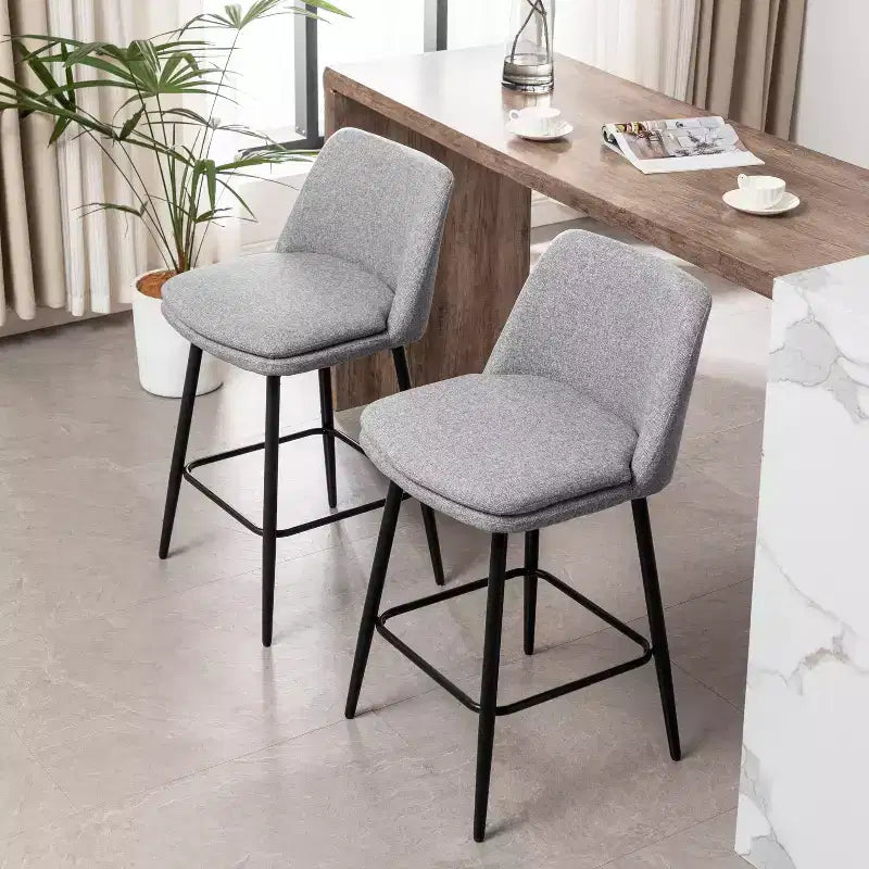 MAYEERTY Lot de 2 tabourets de bar pivotants à hauteur de comptoir, pivot à 360°, hauteur d'assise 65 cm, revêtement en lin gris, pour îlot de cuisine et pub