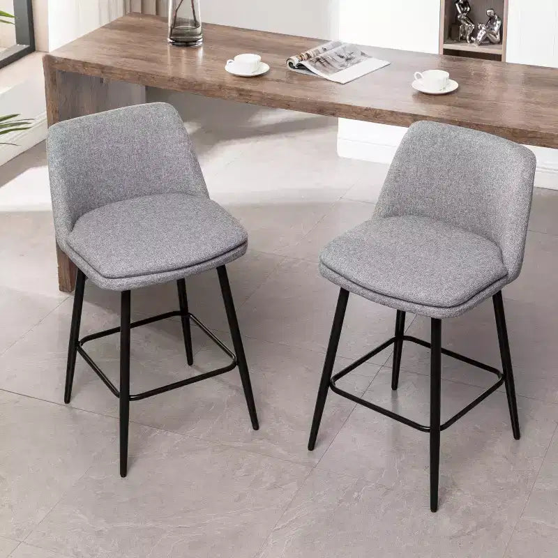 MAYEERTY Lot de 2 tabourets de bar pivotants à hauteur de comptoir, pivot à 360°, hauteur d'assise 65 cm, revêtement en lin gris, pour îlot de cuisine et pub