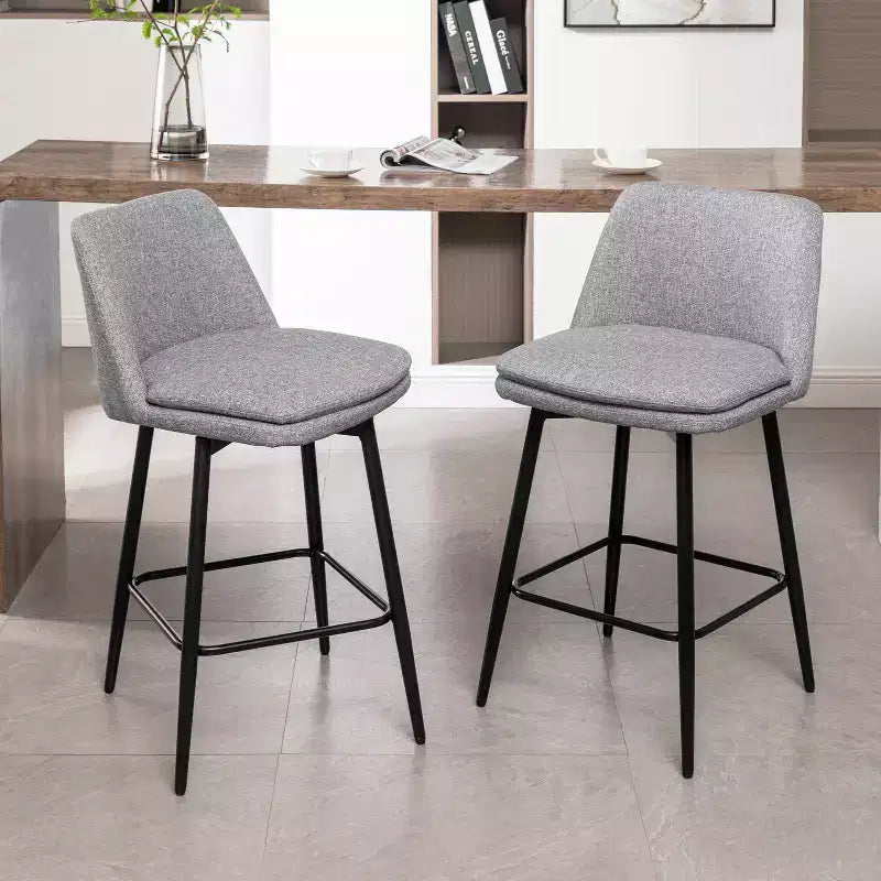 MAYEERTY Lot de 2 tabourets de bar pivotants à hauteur de comptoir, pivot à 360°, hauteur d'assise 65 cm, revêtement en lin gris, pour îlot de cuisine et pub