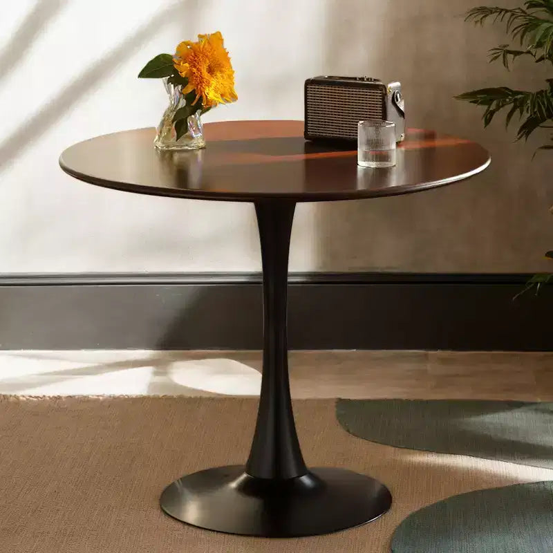 MAYEERTY Modern Walnut Round Coffee Table MDF Top and Steel Base Tulip Round Kitchen Table