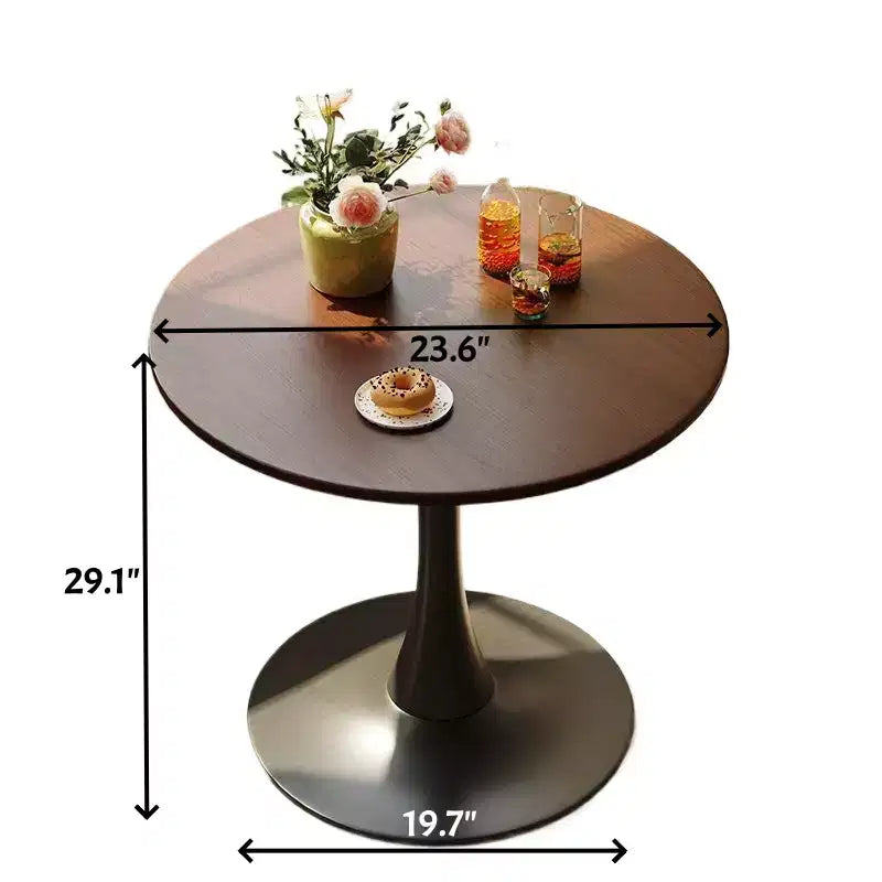 MAYEERTY Table Basse Ronde Moderne en Noyer, Dessus en MDF et Piètement en Acier, Table de Cuisine Ronde Tulipe