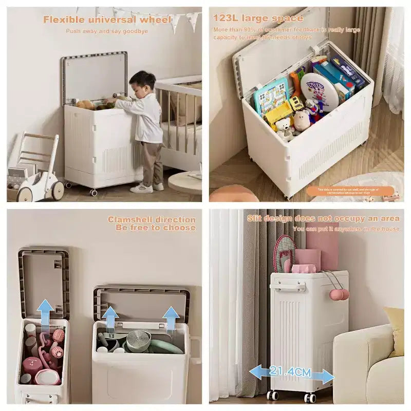 Panier à linge roulant avec couvercle, boîte de rangement avec roues et couvercle, grande boîte à jouets pour buanderie, chambre d'enfant, salle de jeux