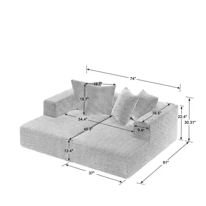 Canapé d'angle en chenille avec assise moelleuse et coussins fixes pour une utilisation polyvalente dans le salon, la chambre et le bureau