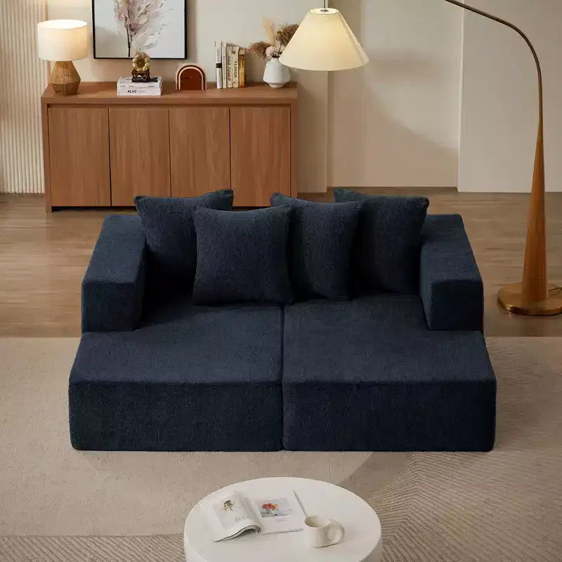 Canapé d'angle en chenille avec assise moelleuse et coussins fixes pour une utilisation polyvalente dans le salon, la chambre et le bureau