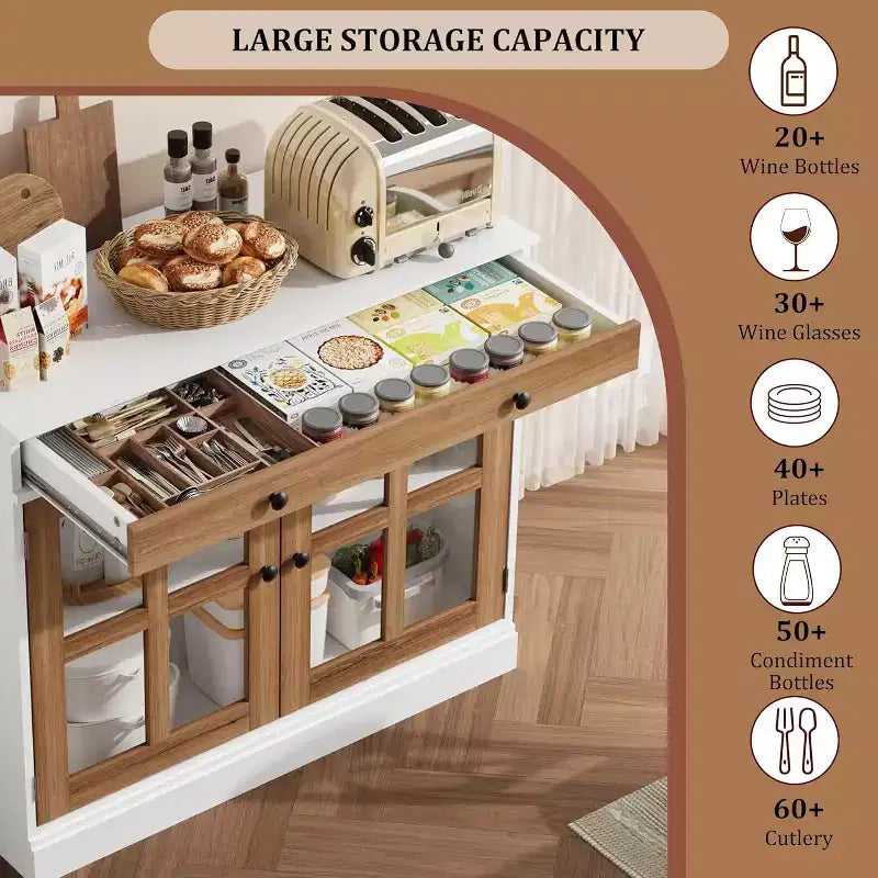 35.4 Buffet de salle à manger avec portes vitrées et étagères réglables, buffet avec tiroir pour salle à manger et cuisine