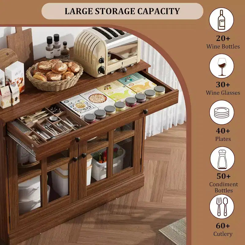 35.4 Buffet de salle à manger avec portes vitrées et étagères réglables, buffet avec tiroir pour salle à manger et cuisine
