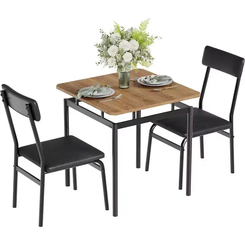 Ensemble de salle à manger 3 pièces avec table et 2 chaises rembourrées, cadre en bois, conception peu encombrante, surface facile à nettoyer, noir