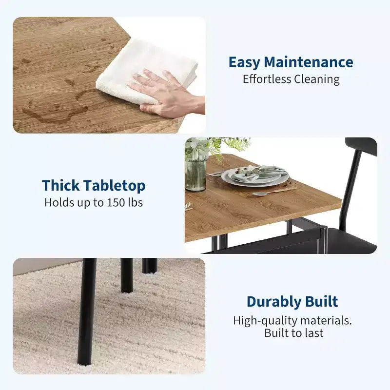 Ensemble de salle à manger 3 pièces avec table et 2 chaises rembourrées, cadre en bois, conception peu encombrante, surface facile à nettoyer, noir
