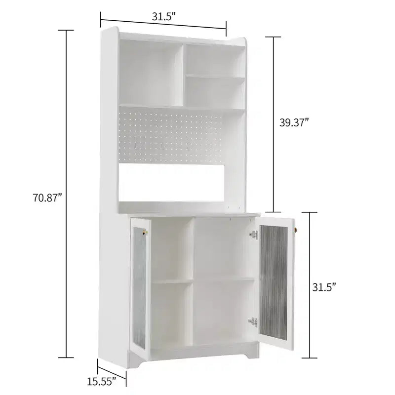 Meuble de cuisine haut de 71 pouces, buffet en bois avec support à micro-ondes et panneau perforé, armoire de rangement autoportante