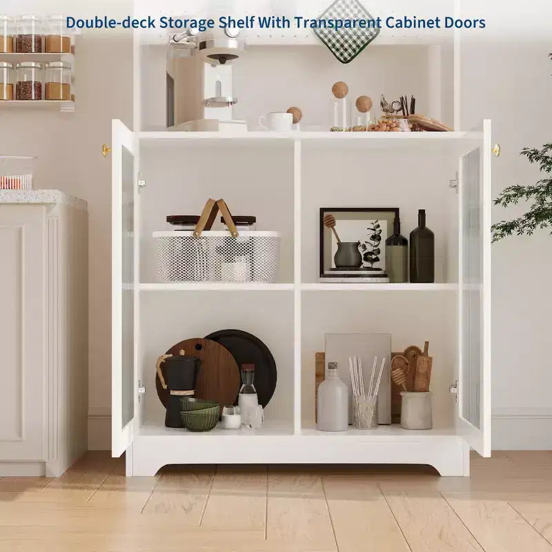 Meuble de cuisine haut de 71 pouces, buffet en bois avec support à micro-ondes et panneau perforé, armoire de rangement autoportante