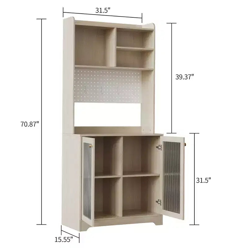 Meuble de cuisine haut de 71 pouces, buffet en bois avec support à micro-ondes et panneau perforé, armoire de rangement autoportante
