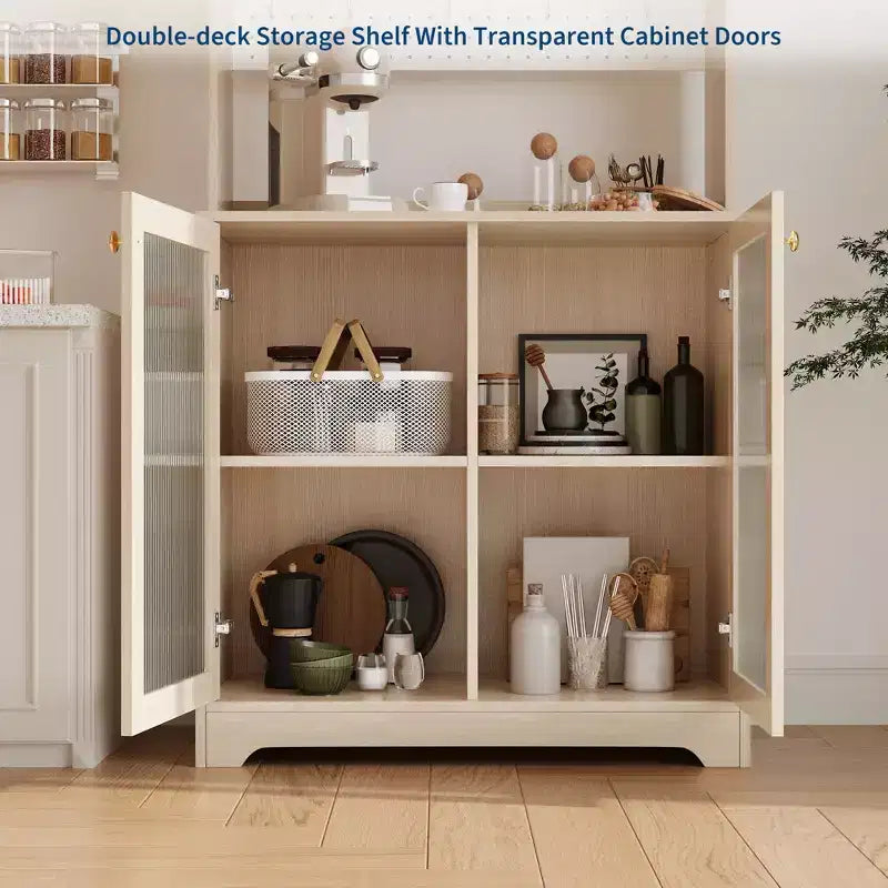 Meuble de cuisine haut de 71 pouces, buffet en bois avec support à micro-ondes et panneau perforé, armoire de rangement autoportante