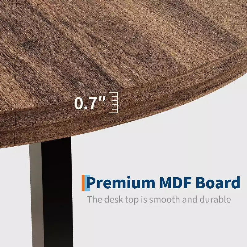 Table à manger industrielle ronde 47, plateau en bois avec base en métal, table de cuisine pour 4 à 6 personnes, table à dîner ronde pour cuisines et salles à manger