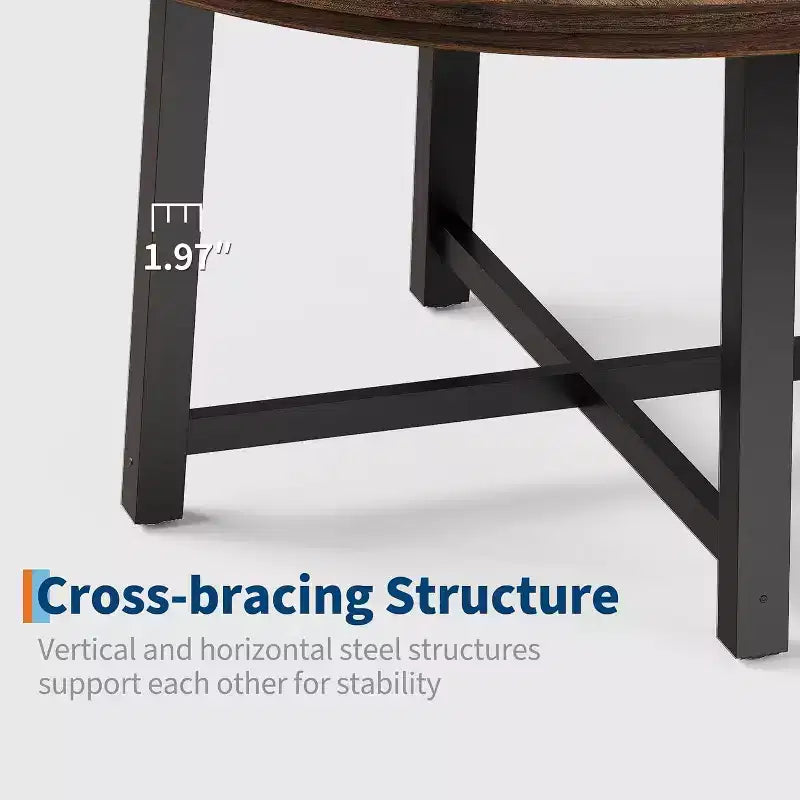 Table à manger industrielle ronde 47, plateau en bois avec base en métal, table de cuisine pour 4 à 6 personnes, table à dîner ronde pour cuisines et salles à manger