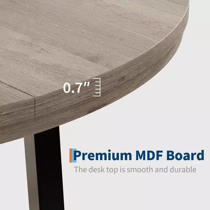 Table à manger industrielle ronde 47, plateau en bois avec base en métal, table de cuisine pour 4 à 6 personnes, table à dîner ronde pour cuisines et salles à manger