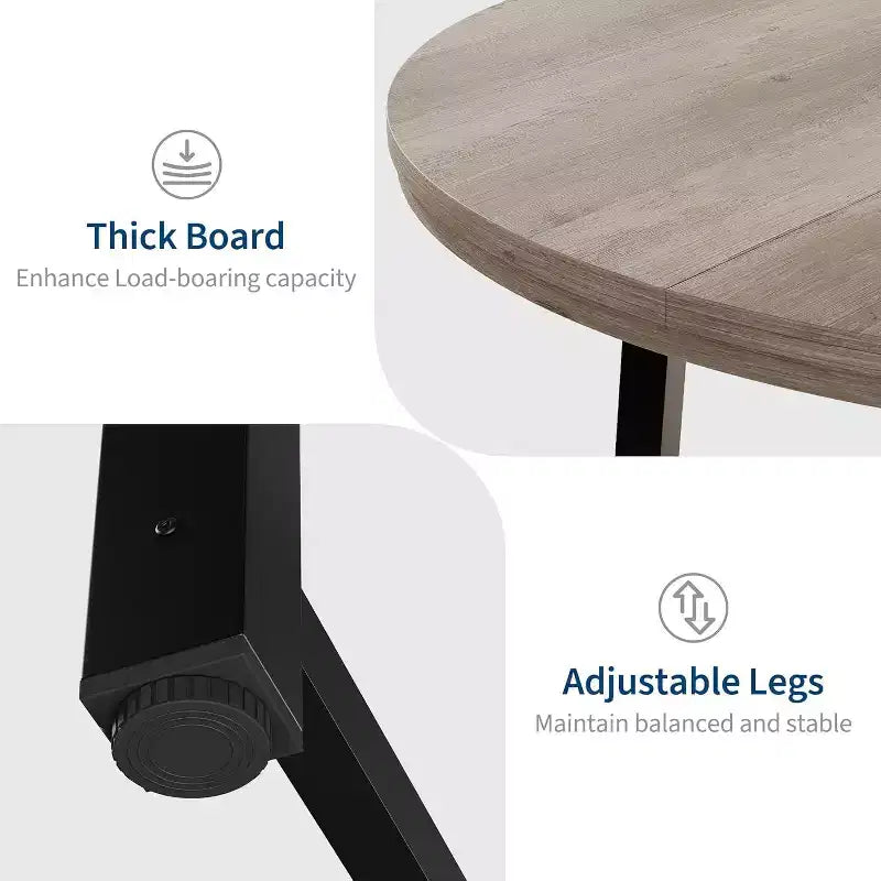 Table à manger industrielle ronde 47, plateau en bois avec base en métal, table de cuisine pour 4 à 6 personnes, table à dîner ronde pour cuisines et salles à manger