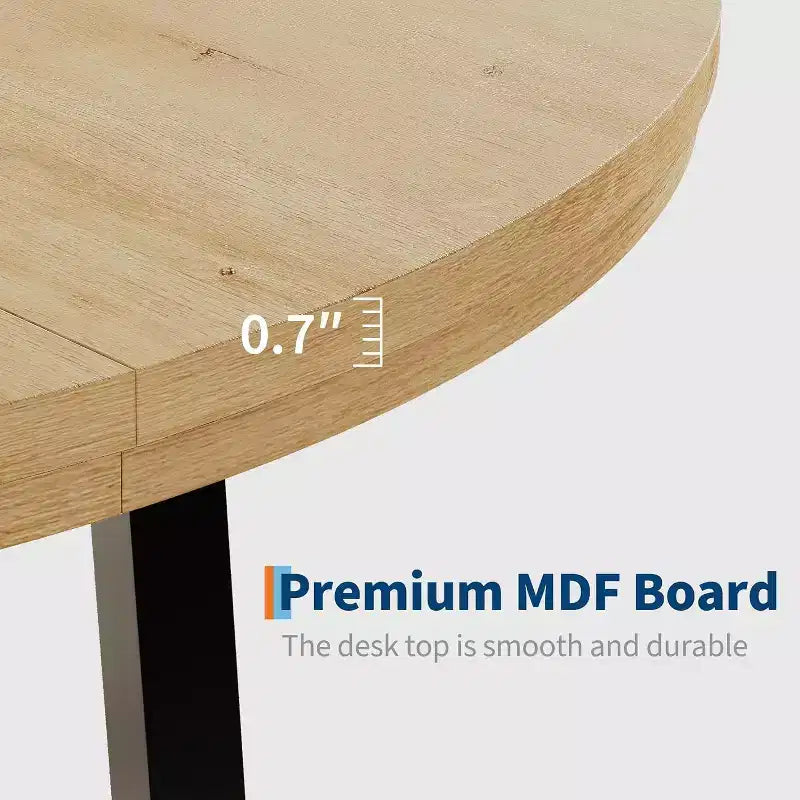 Table à manger industrielle ronde 47, plateau en bois avec base en métal, table de cuisine pour 4 à 6 personnes, table à dîner ronde pour cuisines et salles à manger