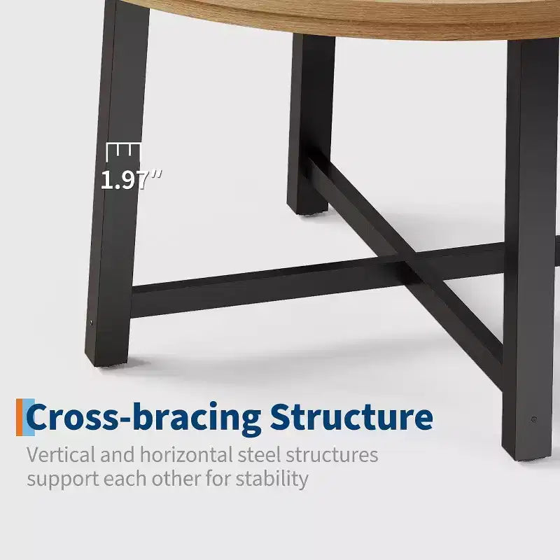Table à manger industrielle ronde 47, plateau en bois avec base en métal, table de cuisine pour 4 à 6 personnes, table à dîner ronde pour cuisines et salles à manger