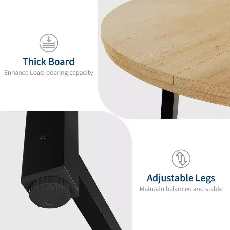 Table à manger industrielle ronde 47, plateau en bois avec base en métal, table de cuisine pour 4 à 6 personnes, table à dîner ronde pour cuisines et salles à manger