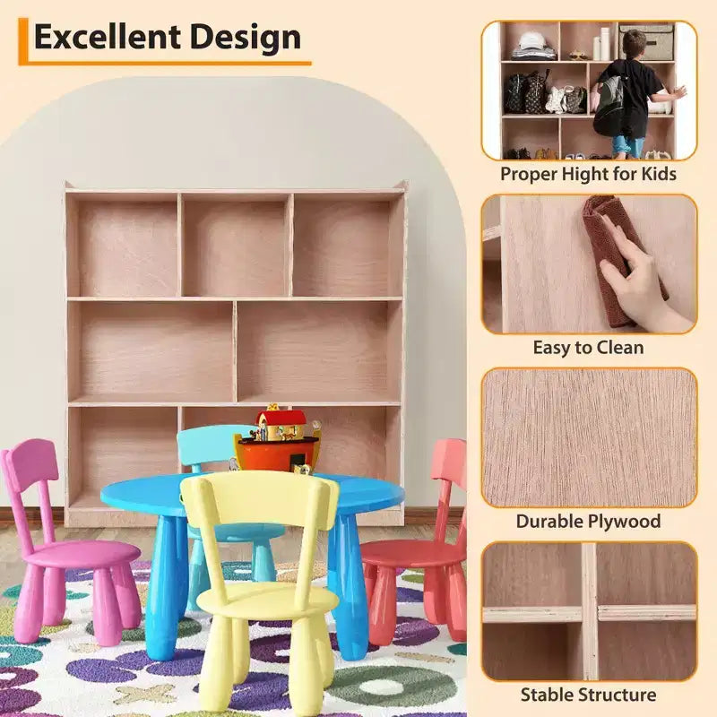 Casier de rangement pour vêtements et chapeaux 2 grands compartiments 6 petits compartiments Organiseur de rangement à domicile en bois non revêtu