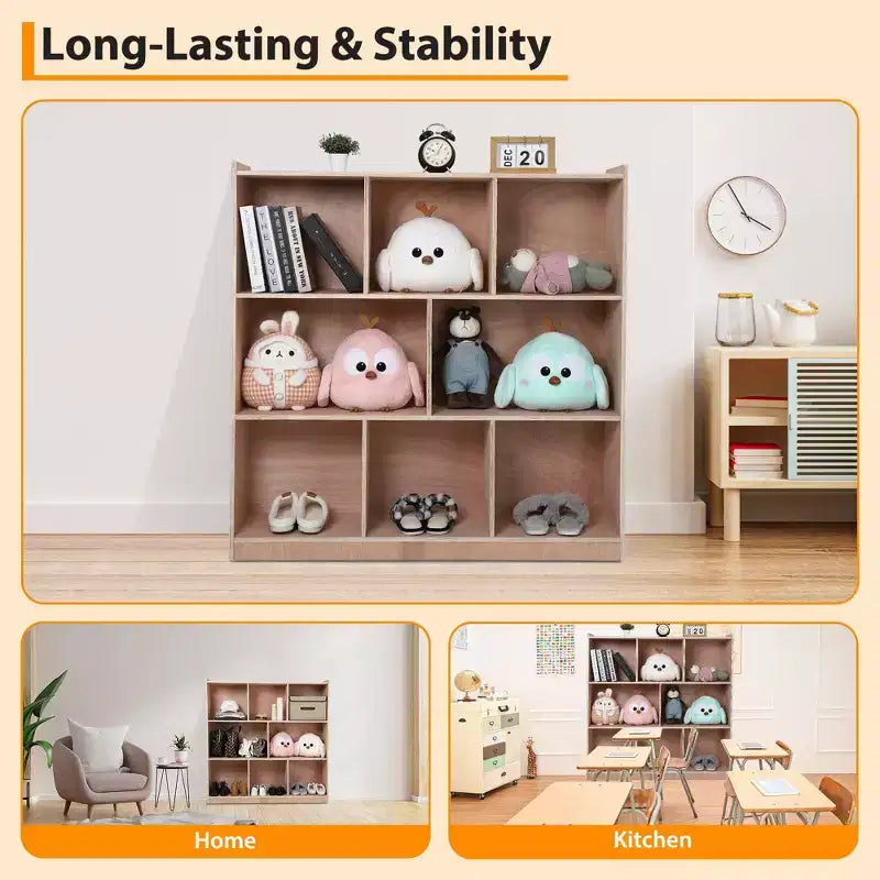 Casier de rangement pour vêtements et chapeaux 2 grands compartiments 6 petits compartiments Organiseur de rangement à domicile en bois non revêtu