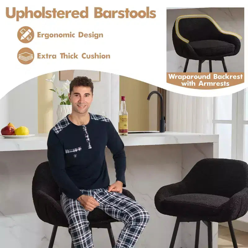 3 tabourets de bar pivotants à double couche souple avec accoudoir et cadre en fer – Tabourets de cuisine modernes, confortables, durables et élégants