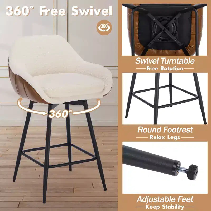 3 tabourets de bar pivotants à double couche souple avec accoudoir et cadre en fer – Tabourets de cuisine modernes, confortables, durables et élégants