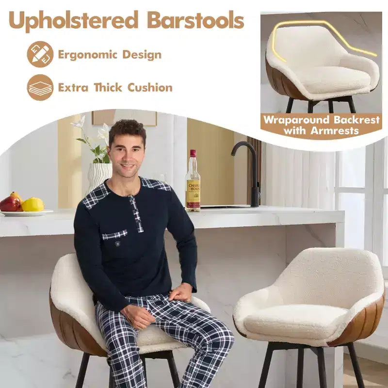 3 tabourets de bar pivotants à double couche souple avec accoudoir et cadre en fer – Tabourets de cuisine modernes, confortables, durables et élégants
