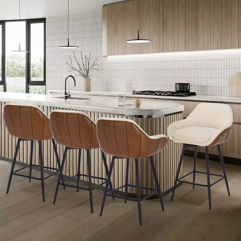 3 tabourets de bar pivotants à double couche souple avec accoudoir et cadre en fer – Tabourets de cuisine modernes, confortables, durables et élégants