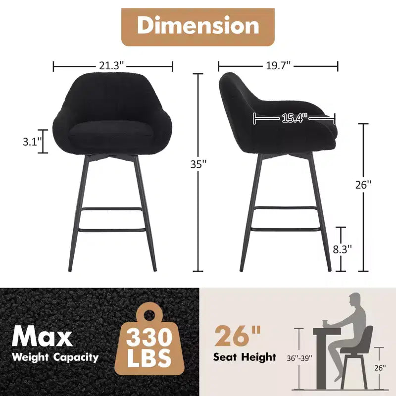 3 tabourets de bar pivotants à double couche souple avec accoudoir et cadre en fer – Tabourets de cuisine modernes, confortables, durables et élégants