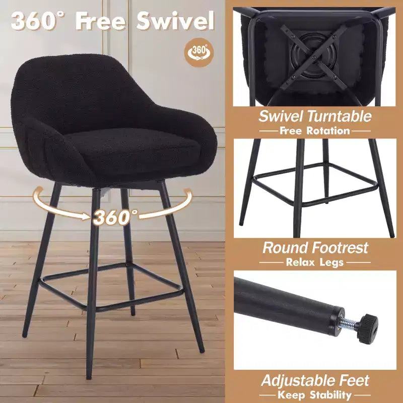 3 tabourets de bar pivotants à double couche souple avec accoudoir et cadre en fer – Tabourets de cuisine modernes, confortables, durables et élégants