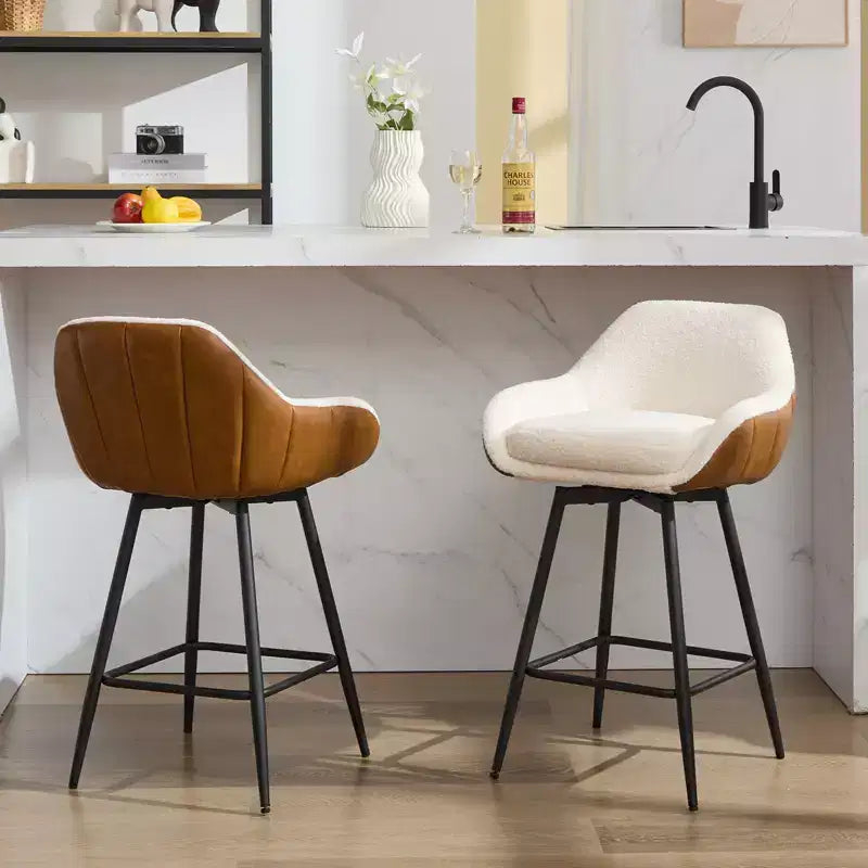 3 Soft Pack BY-Iron Frame Double Layer Soft Pack with Armrest Swivel Bar Stool - Modern Kitchen Counter Stool, Comfortable, Durable, Stylish