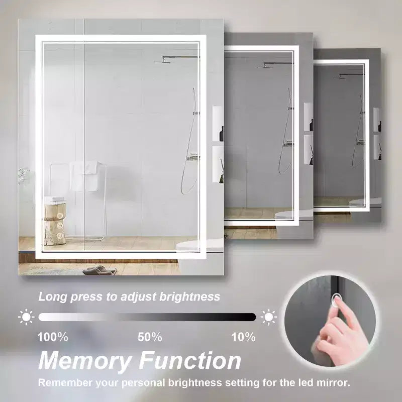 Maxax Atherton Miroir de courtoisie mural sans cadre, anti-buée, éclairé par LED, intensité réglable