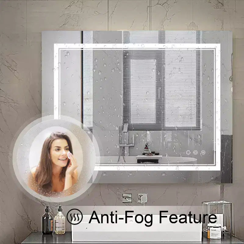 Maxax Atherton Miroir de courtoisie mural sans cadre, anti-buée, éclairé par LED, intensité réglable