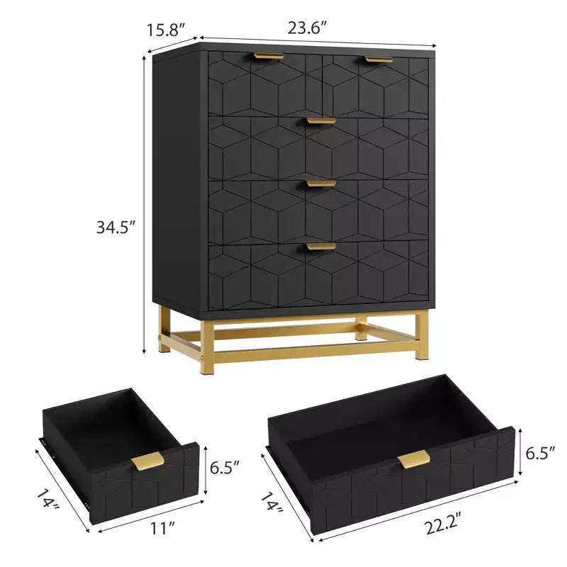 Commode à 5 tiroirs avec pieds en métal - Grand organiseur de rangement pour chambre, salon et entrée