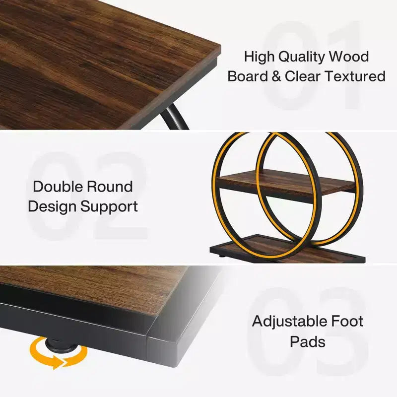 Table d'appoint industrielle marron à 3 niveaux avec cadre métallique rond pour canapé