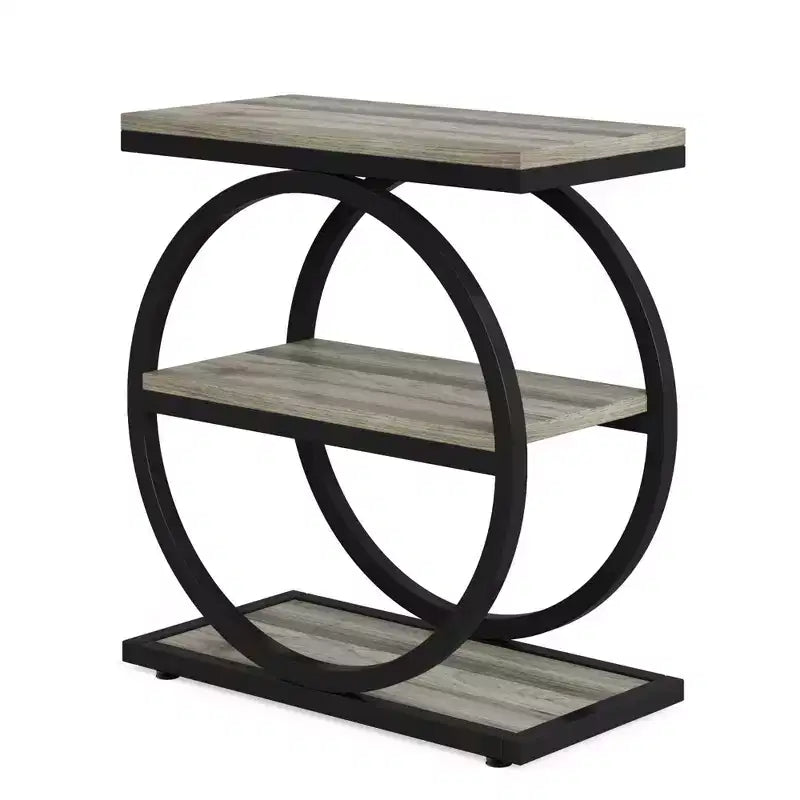 Table d'appoint industrielle marron à 3 niveaux avec cadre métallique rond pour canapé