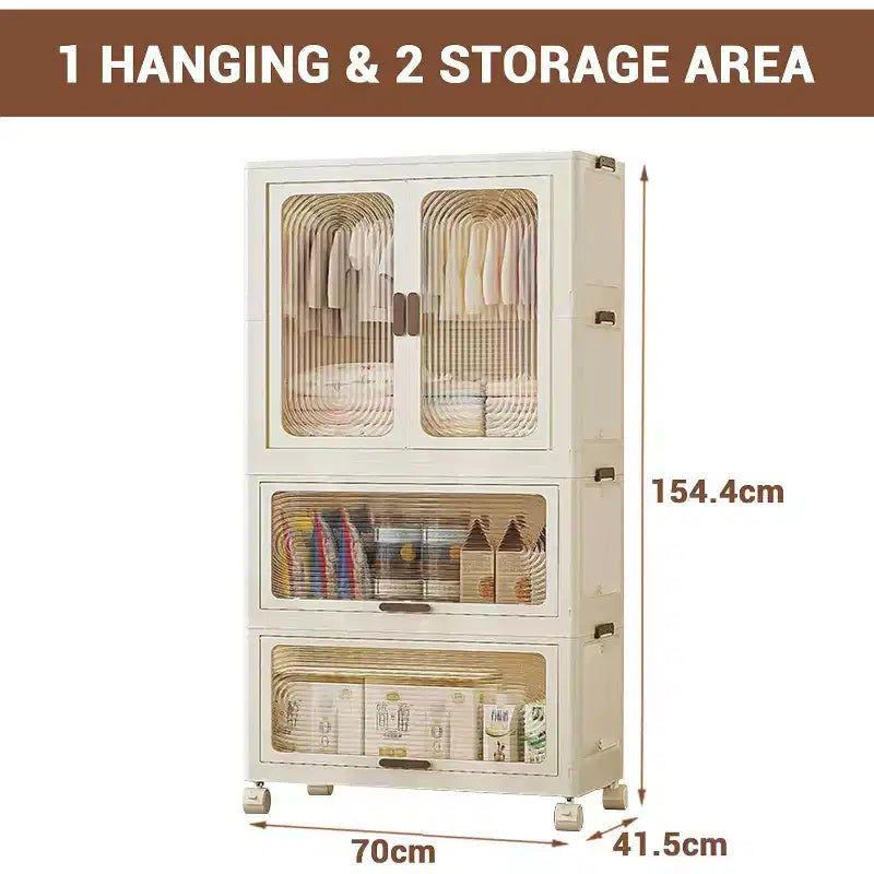 Armoire de rangement Acekool pour enfants avec portes et roulettes, placard de rangement portable à 3 niveaux avec tringle à vêtements, organisateur pour chambre d'enfant ou crèche