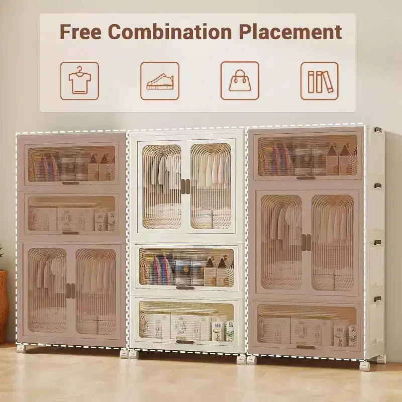 Armoire de rangement Acekool pour enfants avec portes et roulettes, placard de rangement portable à 3 niveaux avec tringle à vêtements, organisateur pour chambre d'enfant ou crèche