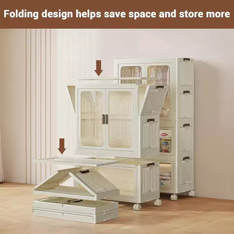 Armoire de rangement Acekool pour enfants avec portes et roulettes, placard de rangement portable à 3 niveaux avec tringle à vêtements, organisateur pour chambre d'enfant ou crèche